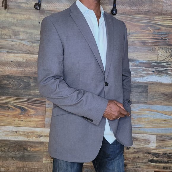 M&S Collection 100% Wool Gray Tailored Fit Double Vented Blazer Sport Jacket 42L - Picture 2 of 10